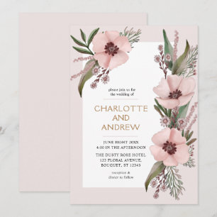 Dusty Rose Pink And Gold Floral Greenery Wedding Invitation
