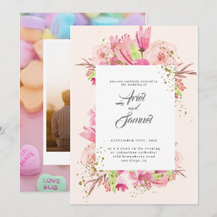 Dusty Rose Pink and Gold Floral Greenery Wedding Invitation