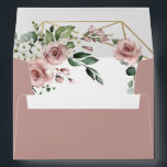 Dusty Rose Pink and Gold Medium Greenery Wedding Envelope<br><div class="desc">Design exterior features a dusty rose/mauve shade in colour code: c19a95. Design (inside) features an elegant geometric gold coloured (printed) frame decorated with watercolor roses in shades of dusty rose pink, mauve and similar shades with white floral elements over various types of greenery branches and leaves. View the collection on...</div>