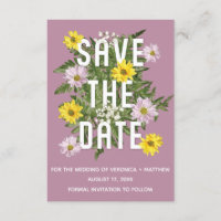 Dusty Rose Pink and Yellow Daisies Save the Date
