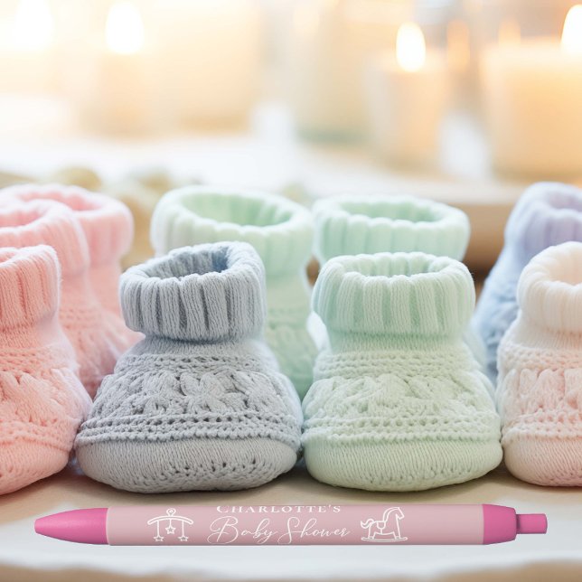 Dusty Rose Pink Baby Shower Personalised Black Ink Pen (Creator Uploaded)