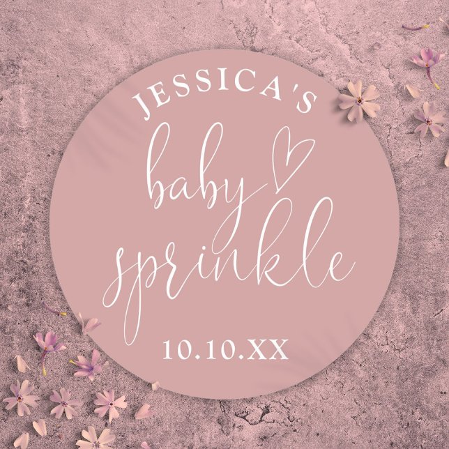 Dusty Rose Pink Baby Sprinkle Shower Favour Classic Round Sticker (Dusty Rose Pink Baby Sprinkle Shower Favor Classic Round Sticker)