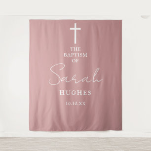 Dusty Rose Pink Baptism Christening Photo Backdrop Tapestry