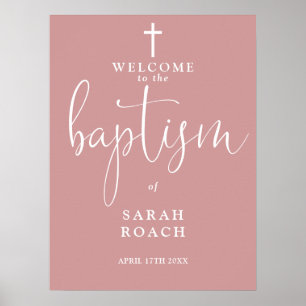 Dusty Rose Pink Baptism Welcome Sign
