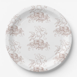 Dusty Rose Pink Bird Nest Baby Shower Paper Plate