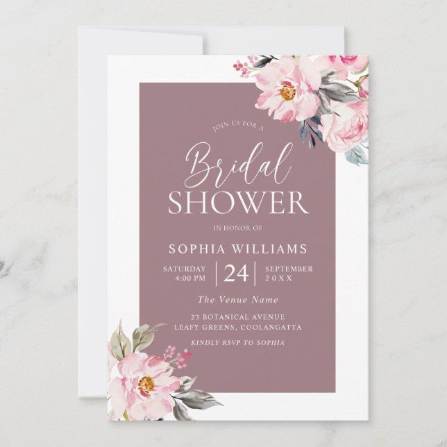 Dusty Rose Pink Blush Floral Bridal Shower Invitation (Front)