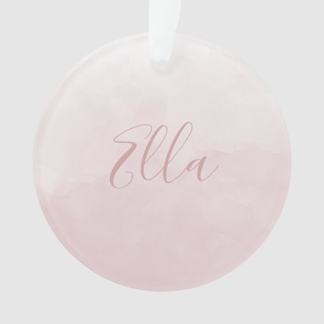 Dusty Rose Pink Blush Newborn baby girl photo name Ornament (Front)