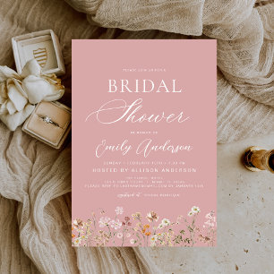 Dusty Rose Pink Boho Wildflower Bridal Shower Invitation
