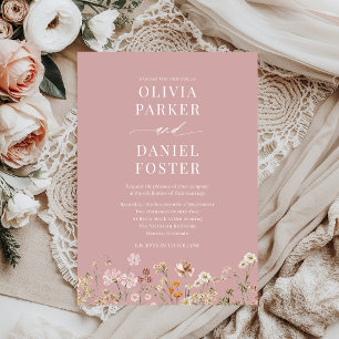 Dusty Rose Pink Boho Wildflower Wedding Invitation