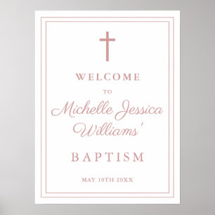Dusty Rose Pink Border Baptism Welcome Sign