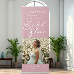 Dusty Rose Pink Bridal Shower Personalised Photo Retractable Banner