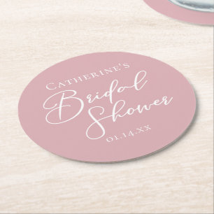 Dusty Rose Pink Bridal Shower Personalised Round Paper Coaster