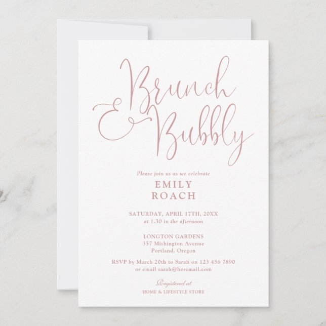 Dusty Rose Pink Brunch And Bubbly Bridal Shower Invitation (Front)