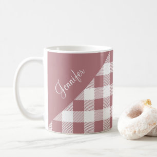 Dusty Rose Pink Buffalo Plaid Check Pattern Name Coffee Mug