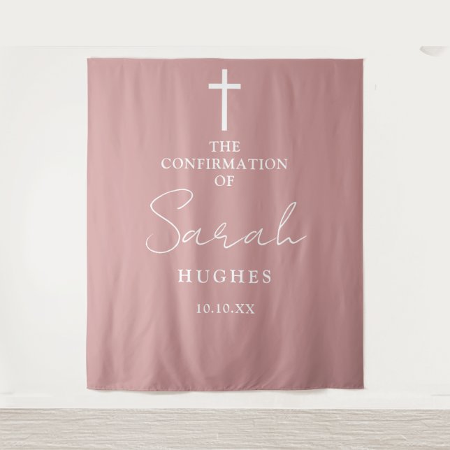 Dusty Rose Pink Confirmation Photo Backdrop Tapestry (Front)