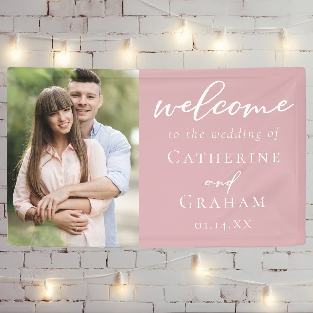 Dusty Rose Pink Couple Photo Romantic Wedding Banner (Creator Uploaded)