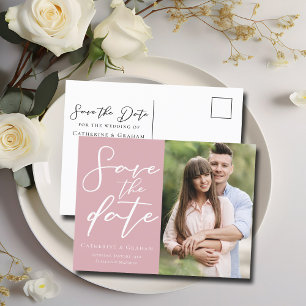 Dusty Rose Pink Couple Photo Save the Date Announcement Postcard