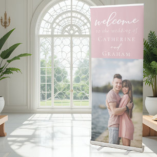 Dusty Rose Pink Couple Photo Wedding Vertical Retractable Banner