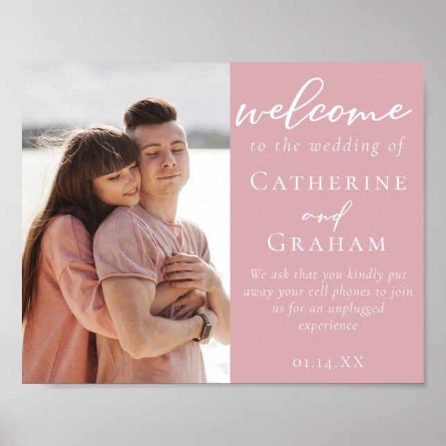 Dusty Rose Pink Couple Photo Wedding Welcome Poster (Front)
