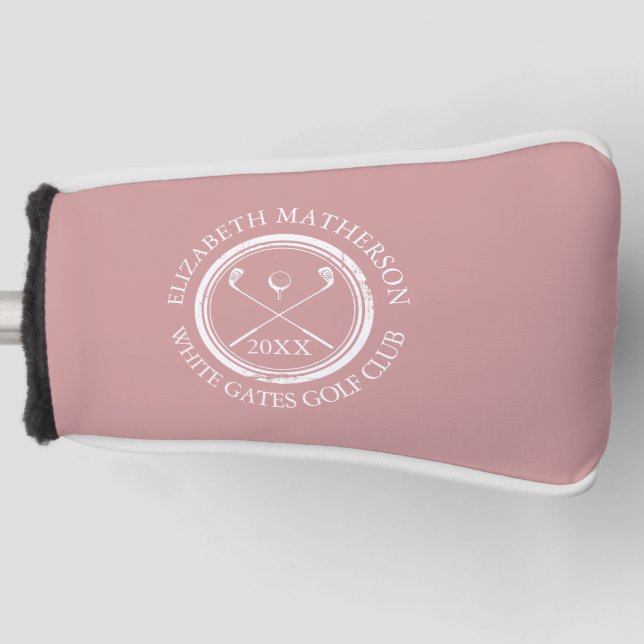 Dusty Rose Pink Custom Golfers And Club Date Golf Head Cover (Front)