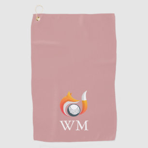 Dusty Rose PInk Custom Monogram Fox And Ball  Golf Towel