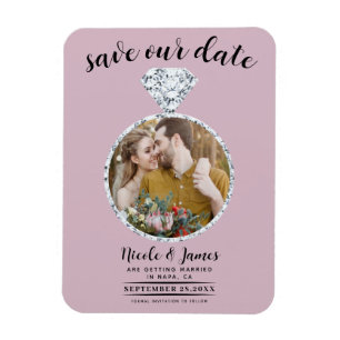 Dusty Rose Pink Diamond Ring Bling Save the Date Magnet