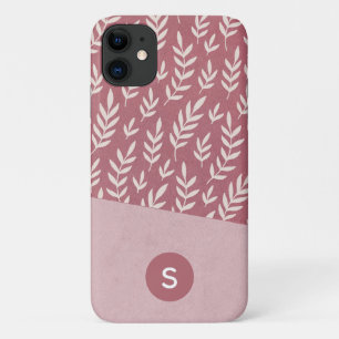 Dusty Rose Pink Duotone Monogram Floral Elegant iPhone 11 Case