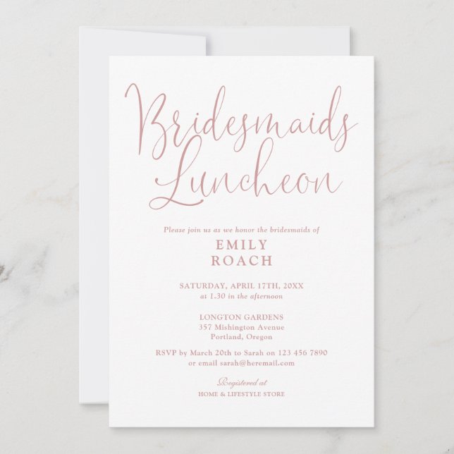 Dusty Rose Pink  Elegant Bridesmaids Luncheon Invitation (Front)
