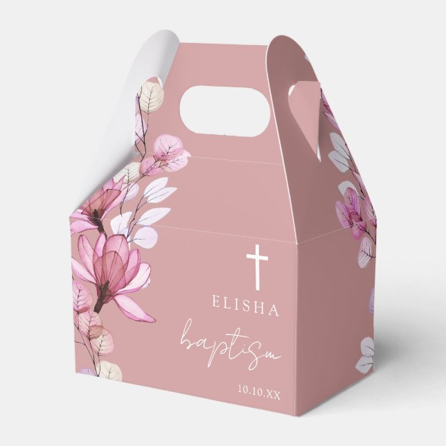 Dusty Rose Pink Elegant Floral Baptism Favour Box (Front Side)