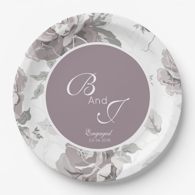 Dusty rose pink engagement party paper pla paper plate (Front)