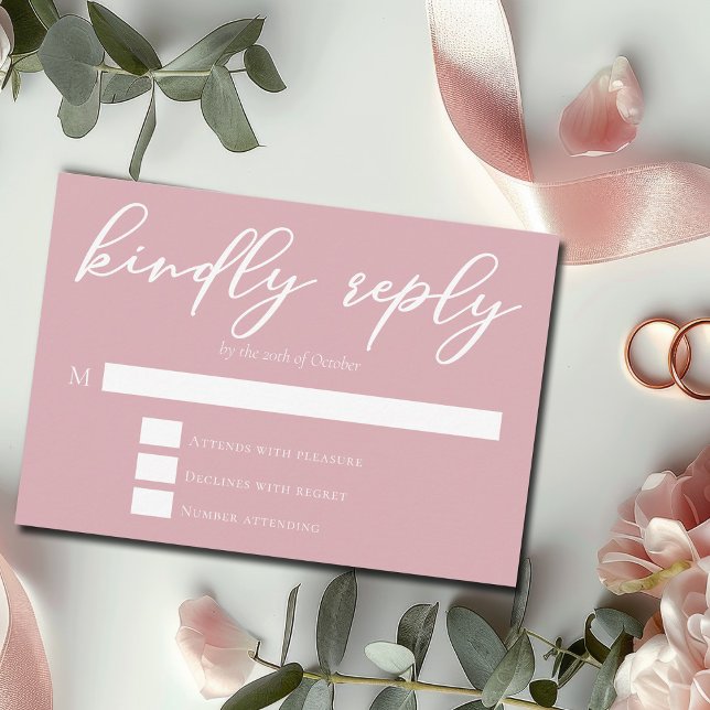 Dusty Rose Pink Feminine Typography Wedding RSVP Card (Creator Uploaded)