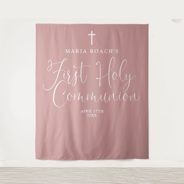 Dusty Rose Pink First Holy Communion Backdrop Tapestry (Front)