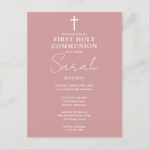 Dusty Rose Pink First Holy Communion Invitation Postcard