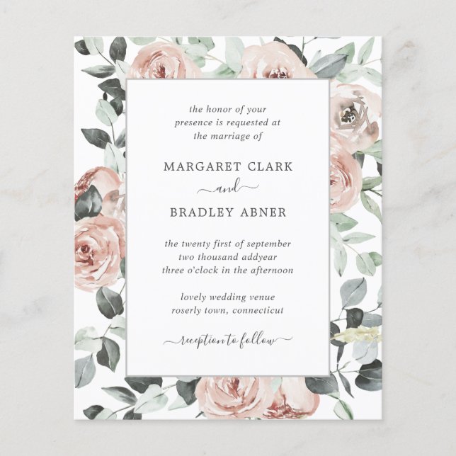 Dusty Rose Pink Floral Budget Wedding Invitation (Front)