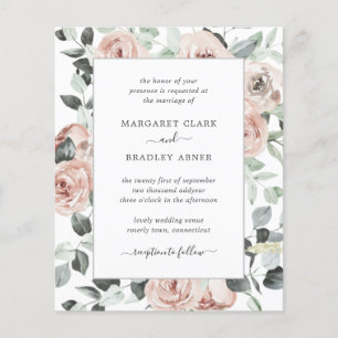 Dusty Rose Pink Floral Budget Wedding Invitation