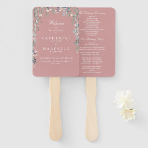 Dusty Rose Pink Floral Cascade Wedding Program Hand Fan