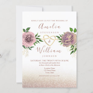 Dusty Rose Pink Floral Greenery Wedding Invitation