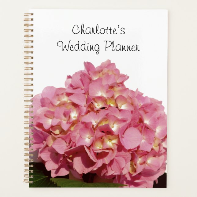 Dusty Rose pink  floral hydrangea wedding Planner (Front)