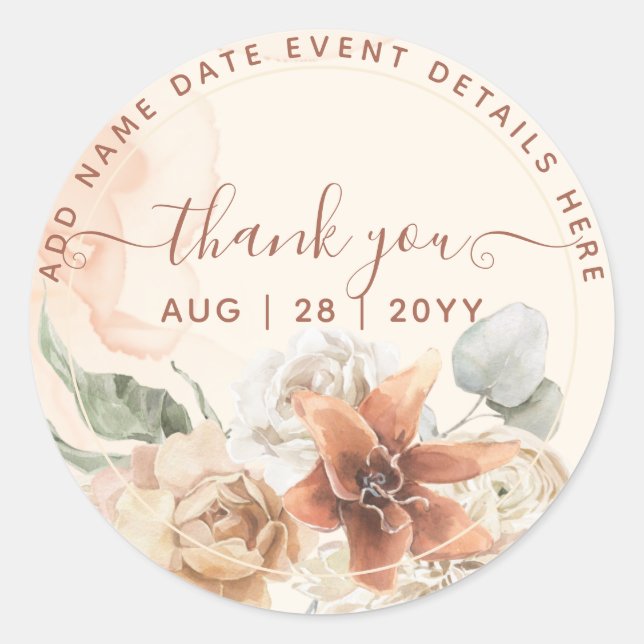 Dusty Rose Pink Floral Pampas Grass Boho Wedding Classic Round Sticker (Front)