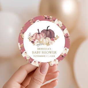 Dusty Rose Pink Floral Pumpkin Baby Shower Classic Round Sticker