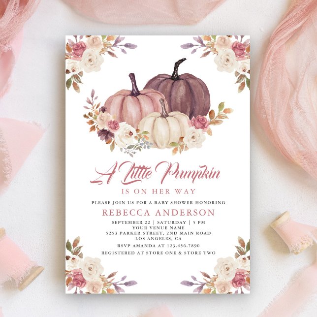 Dusty Rose Pink Floral Pumpkin Baby Shower Invitation (Creator Uploaded)