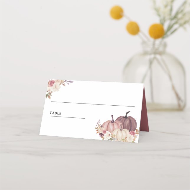 Dusty Rose Pink Floral Pumpkin  Place Card (Front)