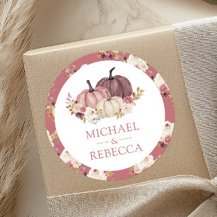 Dusty Rose Pink Floral Pumpkin Wedding Classic Round Sticker