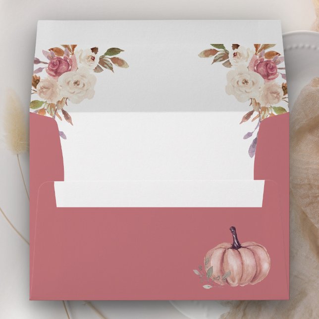 Dusty Rose Pink Floral Pumpkin Wedding Envelope (Creator Uploaded)