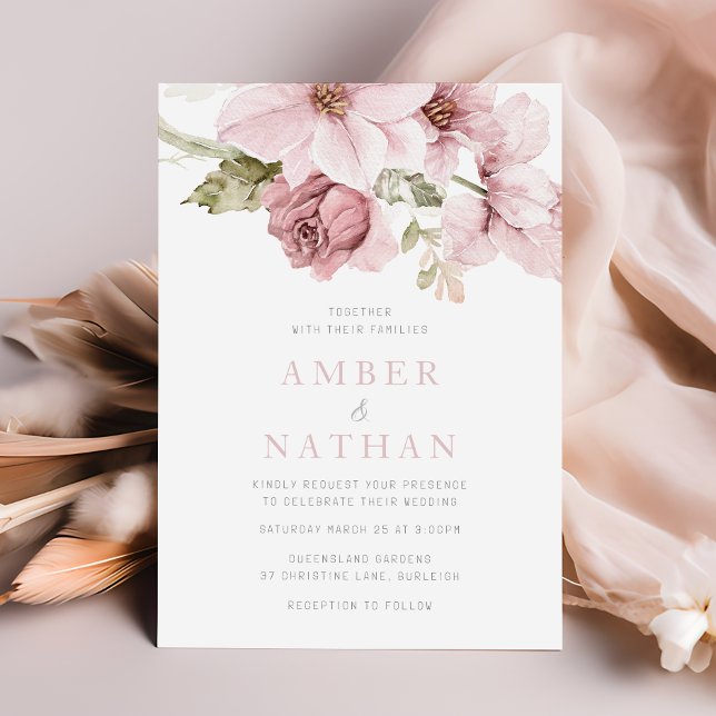 Dusty Rose Pink Floral Watercolor Wedding Invitation (Creator Uploaded)