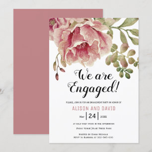 Dusty rose pink floral wedding engagement party  invitation