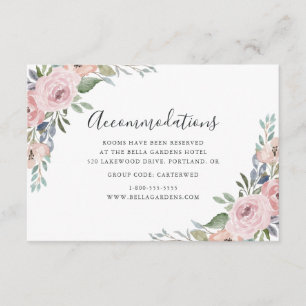 Dusty Rose Pink Floral Wedding Hotel Accommodation Enclosure Card