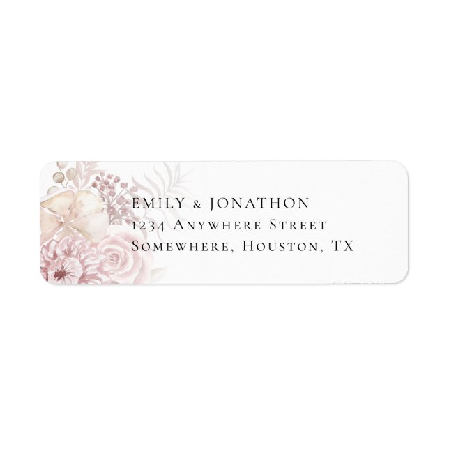 Dusty Rose Pink Floral Wedding Name Return Address (Front)