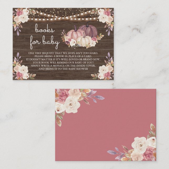 Dusty Rose Pink Floral Wood Pumpkin Book Request Enclosure Card (Front/Back)