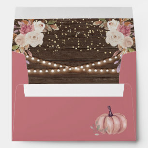 Dusty Rose Pink Floral Wood Pumpkin Wedding Envelope